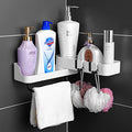 TINSICO Bathroom Shelf with Towel Hanger, SelfAdhesive Kitchen Shelf, Rotatable Plastic Storage Rack Flexibly Fit for Corner or
