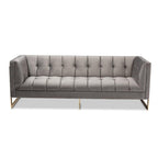 Baxton Studio Ambra Glam and Luxe Grey Velvet Fabric Upholstered and Button Tufted Sofa with Gold-Tone Frame
