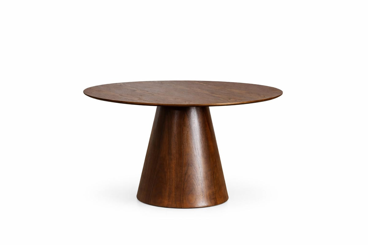Quick Artsy Furniture Round Dining Table With Cone Pedestal Base, Walnut Brown, Wood, Midcentury Modern Style
