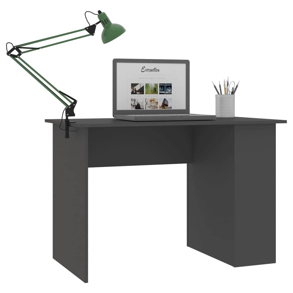 vidaXL Engineered Wood Desk - Multipurpose Gray Workstation with 2 Shelves for Organized Storage, Easy-to-Clean, Modern, Sleek Office/Study/Home Computer Desk