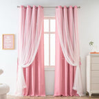 Yancorp Pink Curtains For Bedroom Living Room Thermal Insulated Kids Curtain Hollow-Out Star Window Nursery Curtain 96 Inches Length Room Darkening Grommet(Pink,52 * 96),1 Panel