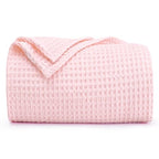 Phf Ultra Soft Waffle Weave Blanket King Size 104'X 90'- Washed Lightweight Breathable Cozy Woven Blanket For Bed - Aesthetic Decor For Couch Bedding Sofa Home Car - Light Pink