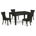 East West Furniture Wega5-Blk-24 5 Piece Kitchen Table Set For 4 Includes A Rectangle Dining Room Table With Butterfly Leaf And 4 Black Linen Fabric Parsons Chairs, 42X60 Inch, Black