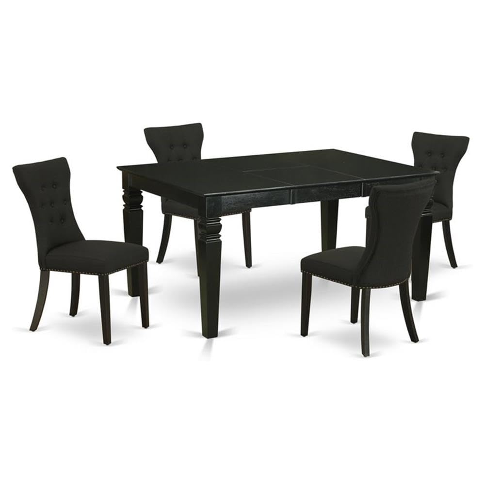 East West Furniture Wega5-Blk-24 5 Piece Kitchen Table Set For 4 Includes A Rectangle Dining Room Table With Butterfly Leaf And 4 Black Linen Fabric Parsons Chairs, 42X60 Inch, Black