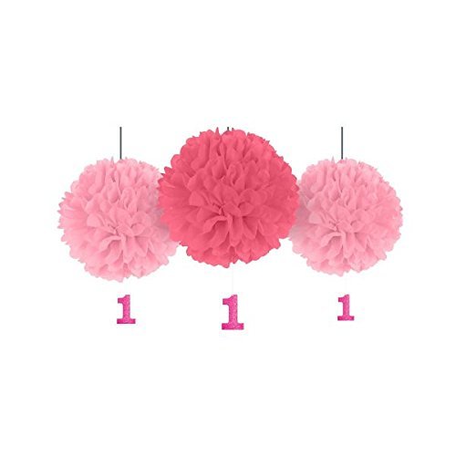 Amscan 1St Birthday Fluffy Decorations W/Danglers - Pink (180028)