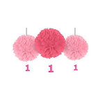 Amscan 1St Birthday Fluffy Decorations W/Danglers - Pink (180028)