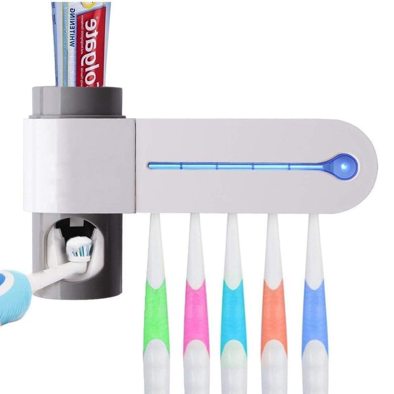 Mabron UV Toothbrush Holder Toothpaste Dispenser Wall Mounted Toothbrush Holder & Automatic Toothpaste Holder with 5 uv Toothbru