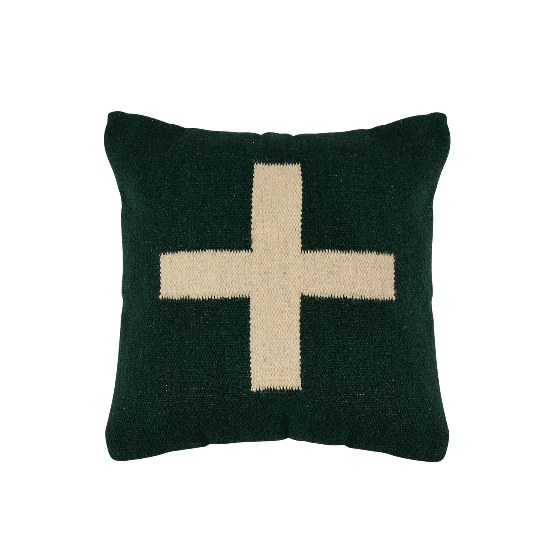 Creative Co-Op Cotton Wool Throw Pillow, Standard Size, Green and Cream, Model EC1376