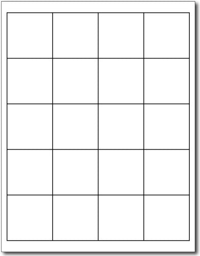 White 2' X 2' Square Labels - 20 Labels Per Sheet - For Inkjet & Laser Printers - 25 Sheets / 500 Labels