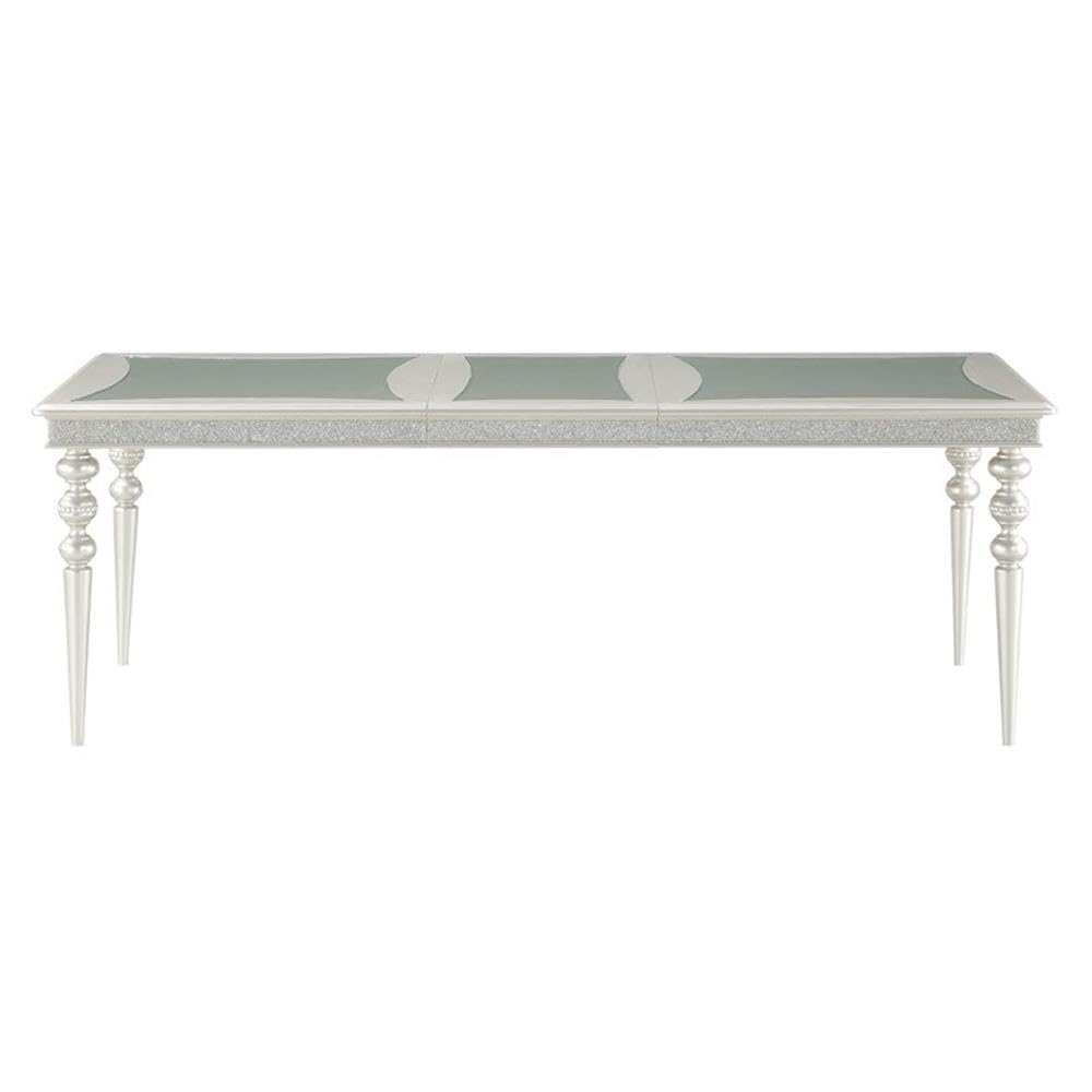 Acme Maverick Rectangular Wooden Dining Table with Leaf in Platinum White