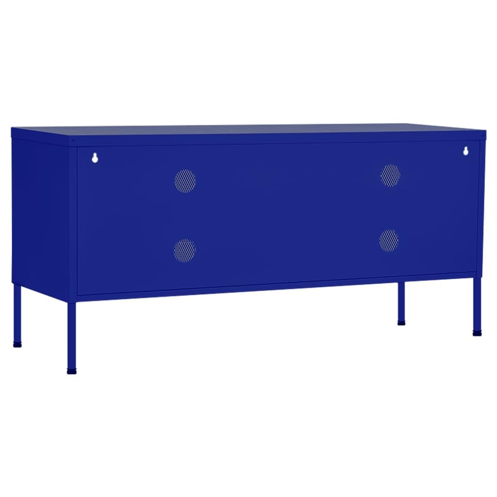 vidaXL - Industrial Style TV Stand in Navy Blue, Steel Construction, Ample Storage with Shelf and Mesh Doors, Cable Management Feature