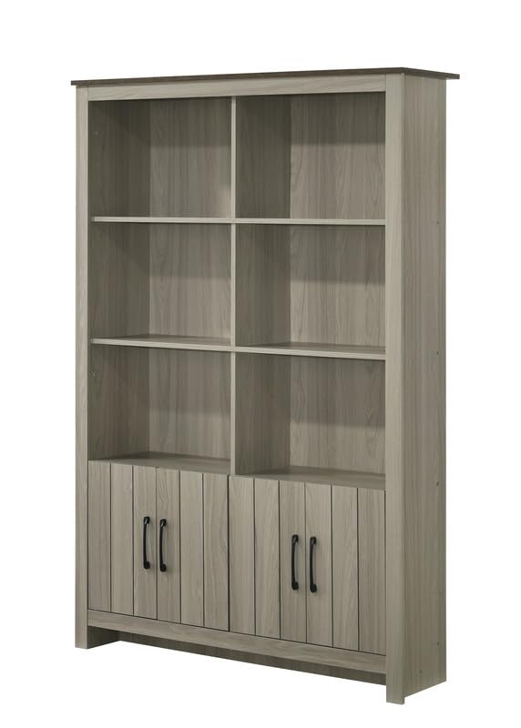 Nyla 47W Gray Oak Bookcase Shelf with Cabinet Doors
