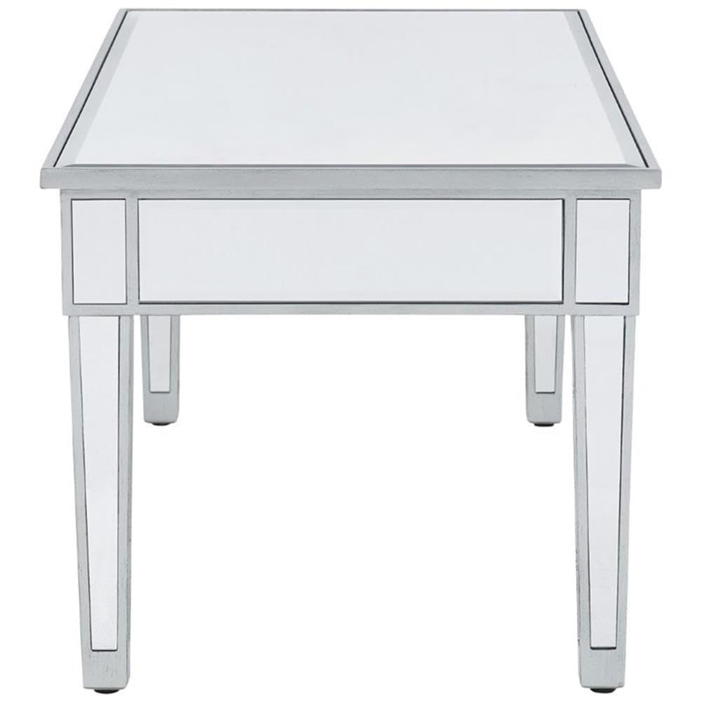 Elegant Decor Reflexion 40" Modern Mirrored Coffee Table in Antique Silver