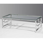 Best Master Furniture E-Design Stainless Steel Glass Top Coffee Table, Silver