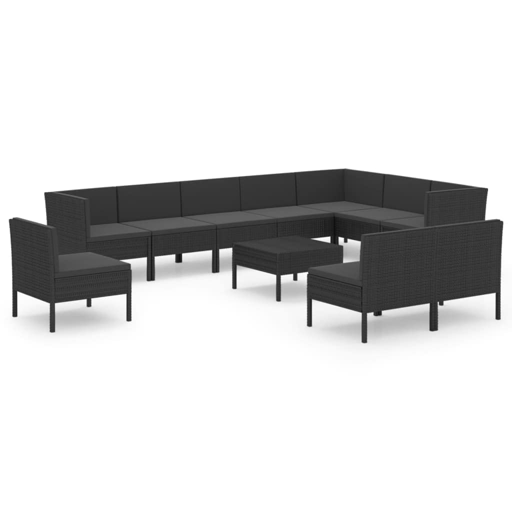 vidaXL Patio Lounge Set 11 Piece with Cushions Outdoor Garden Terrace Wooden Sofa Seating Seat Lounging Set Furniture Poly Rattan Black