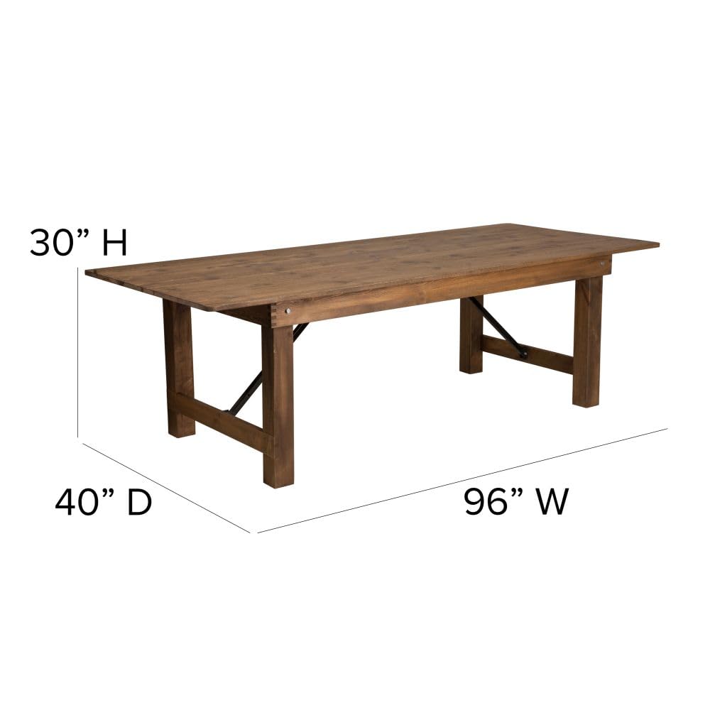 Flash Furniture HERCULES Series 8' x 40'' Antique Rustic Folding Farm Table Set with 10 Cross Back Chairs and Cushions
