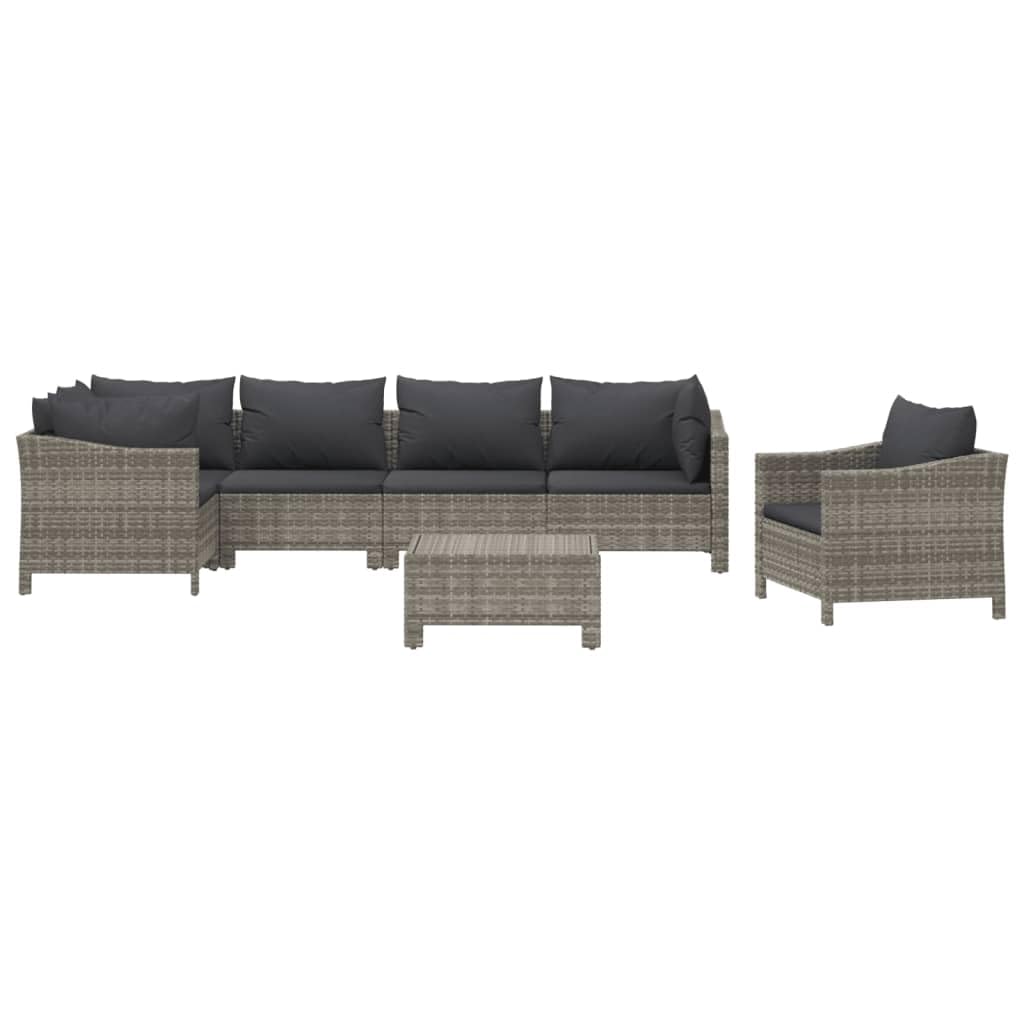 vidaXL 7-Piece Gray Patio Lounge Set with Cushions, PE Rattan and Powder-Coated Steel Furniture for Outdoor, Garden, Patio