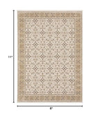 HomeRoots 509385 8 x 11 ft. Ivory & Gold Oriental Power Loom Stain Resistant Rectangle Area Rug with Fringe