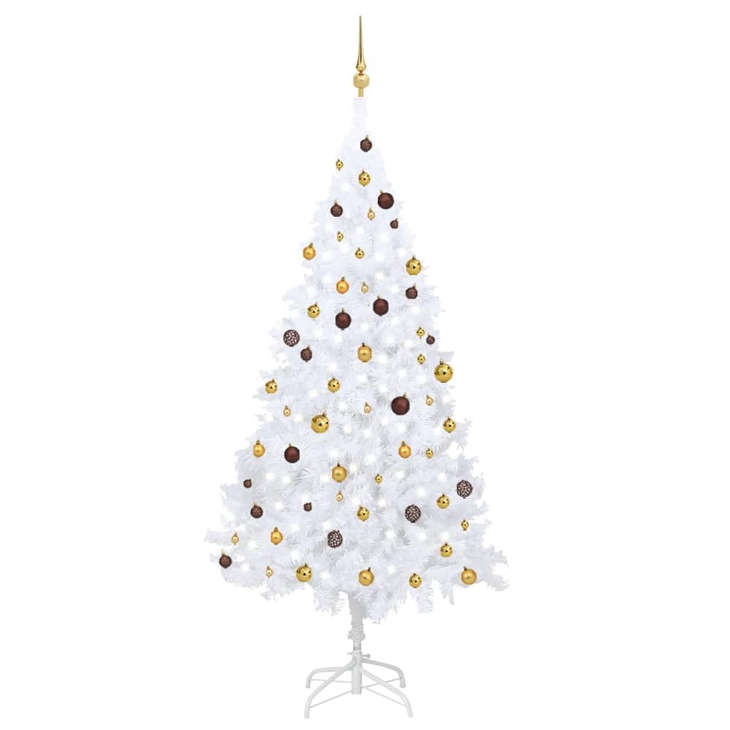 Vidaxl Artificial Christmas Tree  94.5 Inch  White Pvc Tree With Led Lights And Ball Set (Gold & Bronze)  Lush, Full, And Adjustabl