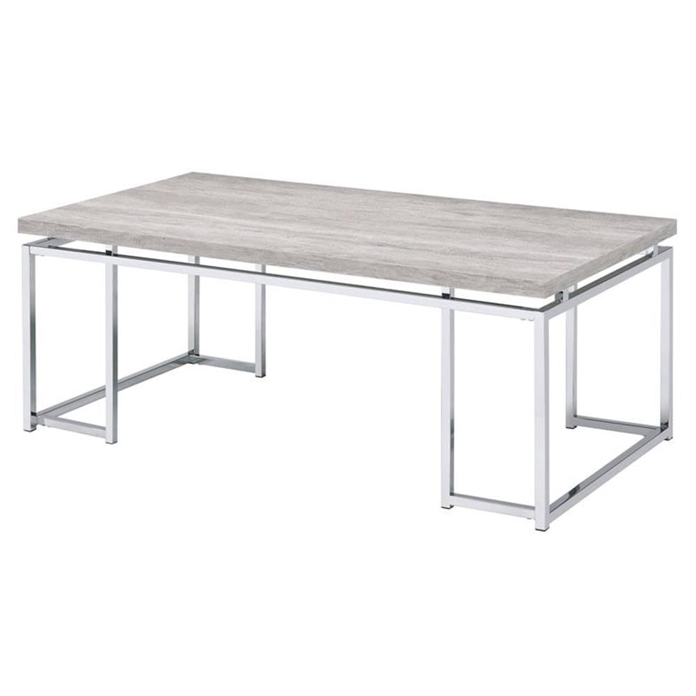 Acme Chafik Rectangular Wooden Coffee Table in Natural Oak and Chrome