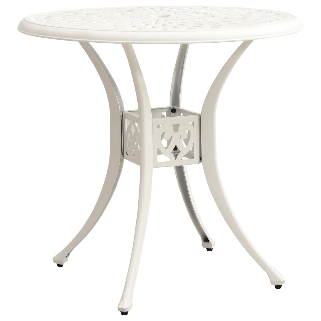 vidaXL White Patio Table with Umbrella Hole - Round Cast Aluminium Outdoor Table