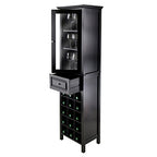 Ergode Wood Burgundy Wine Tower | Stylish & Practical Storage Solution | 15 Bottle Slots | Glass Door | 3 Shelves | Drawer | Composite Wood | Easy Assembly | (20667-VV)