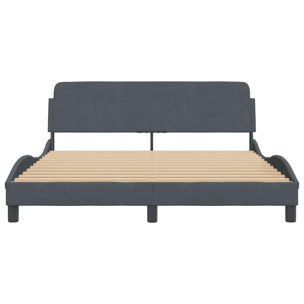 vidaXL Double Bed Frame with Headboard - Dark Gray Velvet, Modern Bedroom Furniture, Easy Assembly, 59.8"x79.9"
