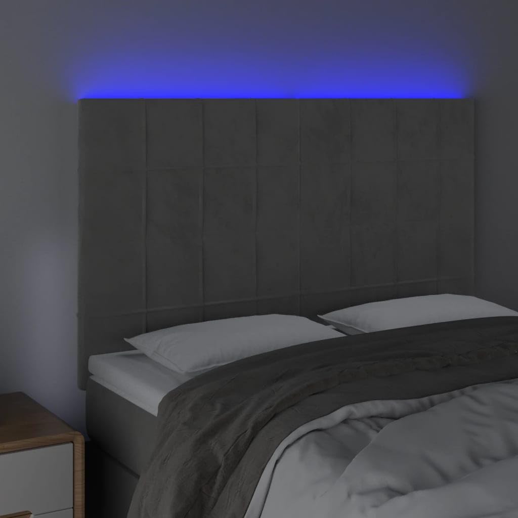 Vidaxl Led Headboard, Upholstered Headboard For Bed Home, Bed Headboard With Led Light, Bedroom Furniture, Light Gray 56.7"X2"X46.5"/50.4" Velvet