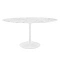 Modway Lippa 60' Oval-Shaped Mid-Century Modern Dining Table With Artificial Marble Top And White Base