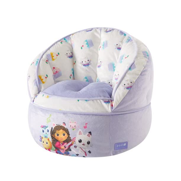 Idea Nuova Gabbys Dollhouse Purple Round Bean Bag Chair For Kids, Ages 3+, Large