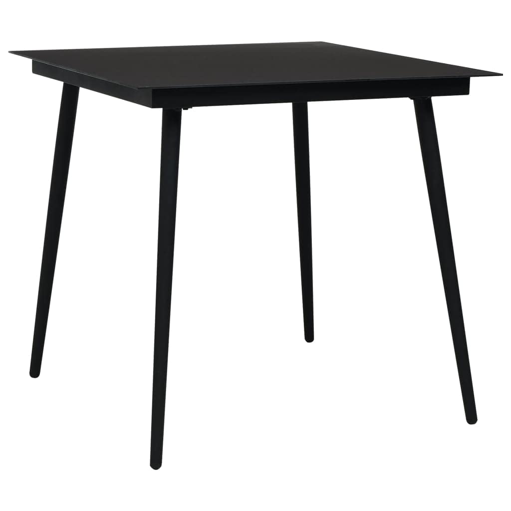 vidaXL Outdoor Dining Table, Patio Table with Glass Top, Garden Table, Garden Furniture for Front Porch Deck Lawn Backyard, Industrial, Steel Black