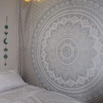 Popular Handicrafts Hippie Mandala Ombre Tapestry Wall Hanging - Maditation Silver Gypsy Bohemian Hippy Psychedelic Dorm Room De