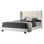 Comtemporary Upholstered Full Bed, White Faux Leather