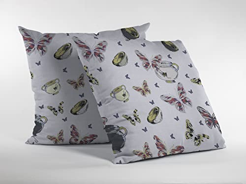 HomeRoots Broadcloth White Butterflies Indoor Outdoor Throw Pillow