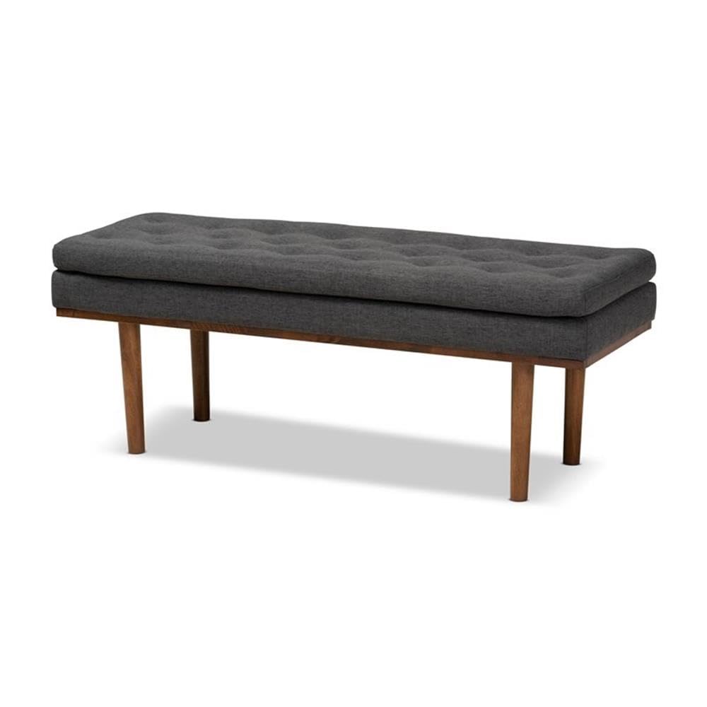 Baxton Studio Arne Midcentury Modern Dark Grey Fabric Upholstered Walnut Finished Bench