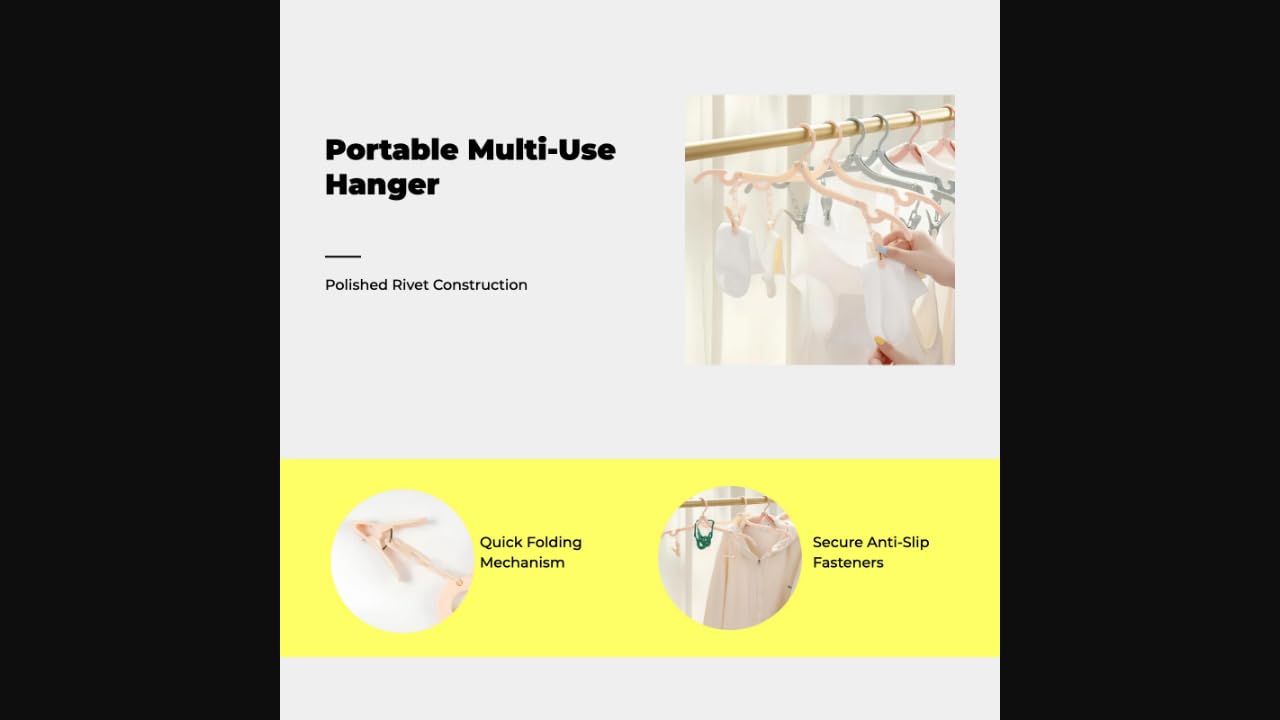 Merishopp Foldable Travel Hanger, Portable Clothes Drying Rack, SpaceSaving For Hotel, Home, Outdoor Mousse Pink With Clip 5Pcs