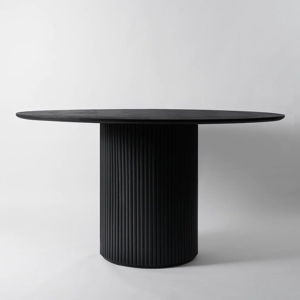 The Gileteen Round Solid Wood Dining Table Black, Circular Tabletop For Dining Room Kitchen Leisure Coffee Table