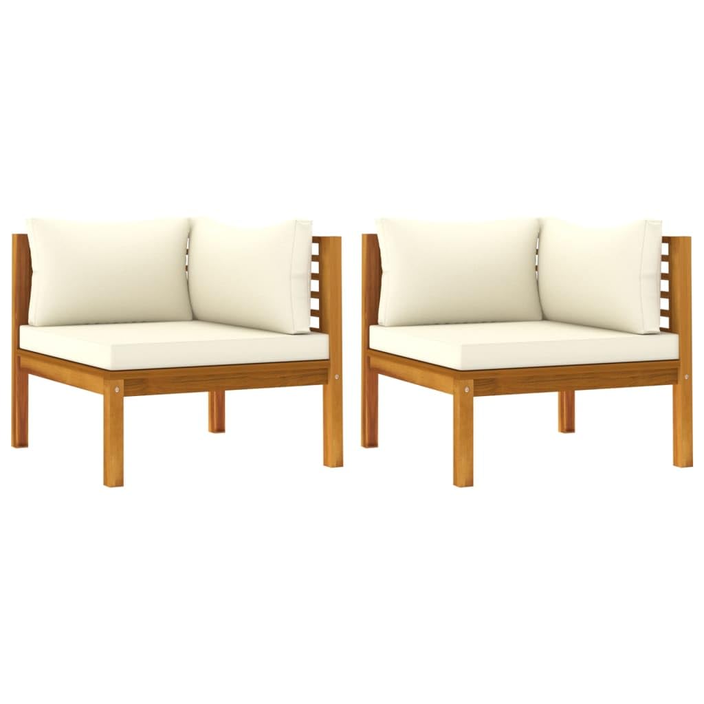 vidaXL Outdoor Corner Sofas with Cream White Cushions - Durable and Comfortable Acacia Wood Sectional Patio Set