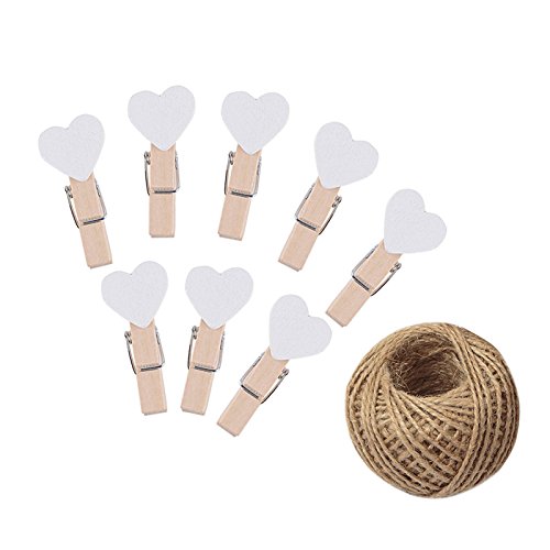100 Pcs White Mini Wooden Heart Clothespins 3.5 cm with Spring Wooden Photo Paper Pegs Craft Clips for Wedding Party Decor with 