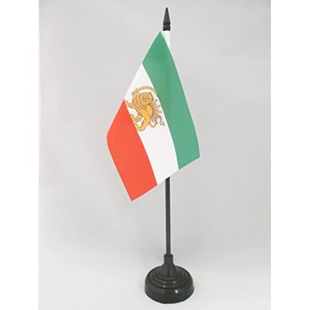 Iran Old Persia Table Flag 4' X 6' - Persian Desk Flag 15 X 10 Cm - Black Plastic Stick And Base - Az Flag