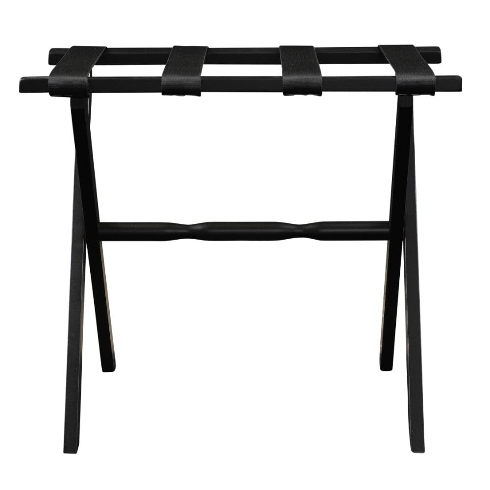 HomeRoots Hotel Black Finish Wood Folding Luggage Rack with Black Straps