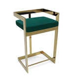 Bar Chair, 26&Quot;, Green Cushion, Gold Base