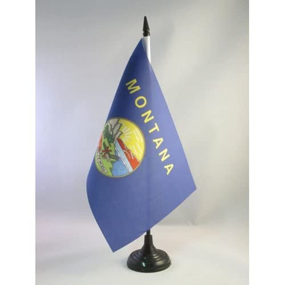 Montana Table Flag 5' X 8' - Us State Of Montana Desk Flag 21 X 14 Cm - Black Plastic Stick And Base - Az Flag