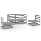vidaXL Solid Pinewood Patio Lounge Set 4 Piece Garden Outdoor Lawn Yard Terrace Balcony Wooden Seat Seating Sitting Chair Sofa Furniture Gray