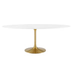 Modway Lippa 78" Oval-Shaped Mid-Century Modern Dining Table With White Wood Top And Gold Base
