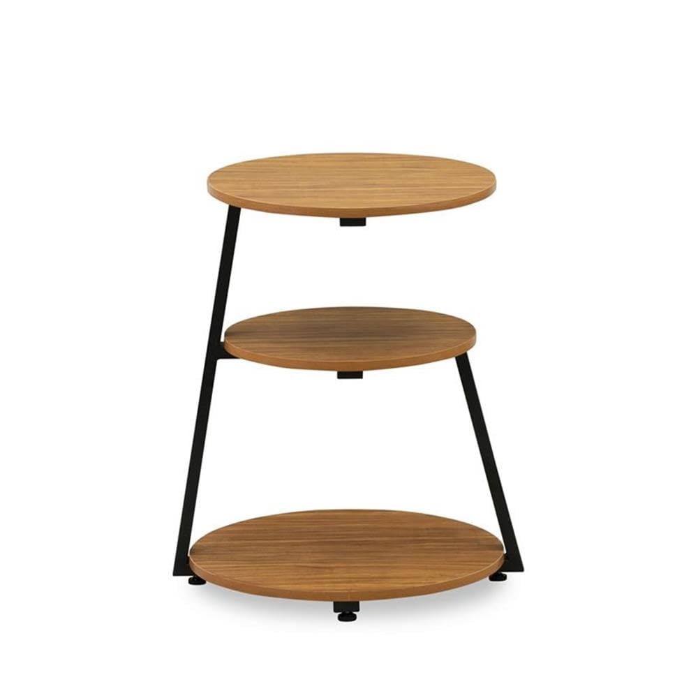 East West Furniture DCETB01 Driscoll Bedside End Table - Round Night Stand with 3 Tier for Living Room, 22 Inch Inch, Powder Coating Black Frame and Brown Wood Laminate Top