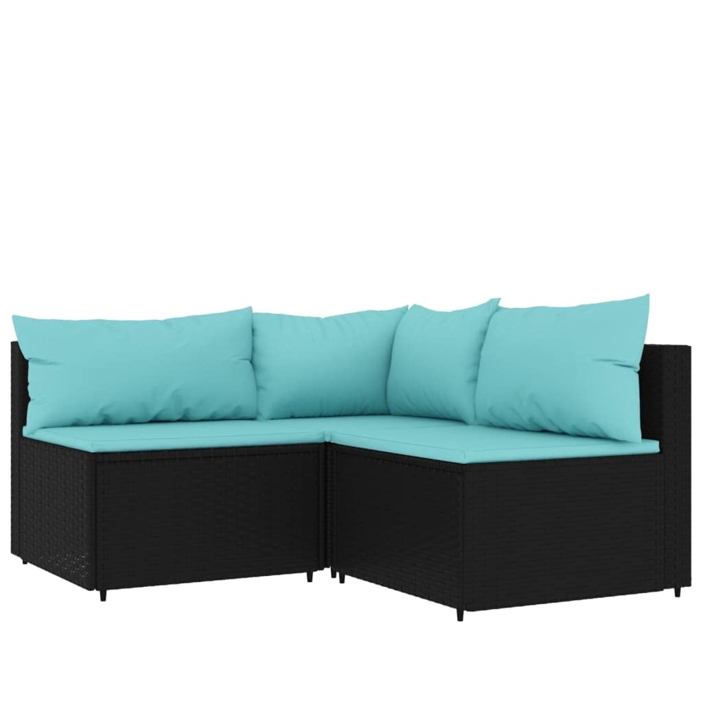 vidaXL 4-Piece Patio Lounge Set in Black Poly Rattan with Cushions - Weather-Resistant, Easy-to-Clean, Powder-Coated Steel Frame, Tempered Glass Tabletop