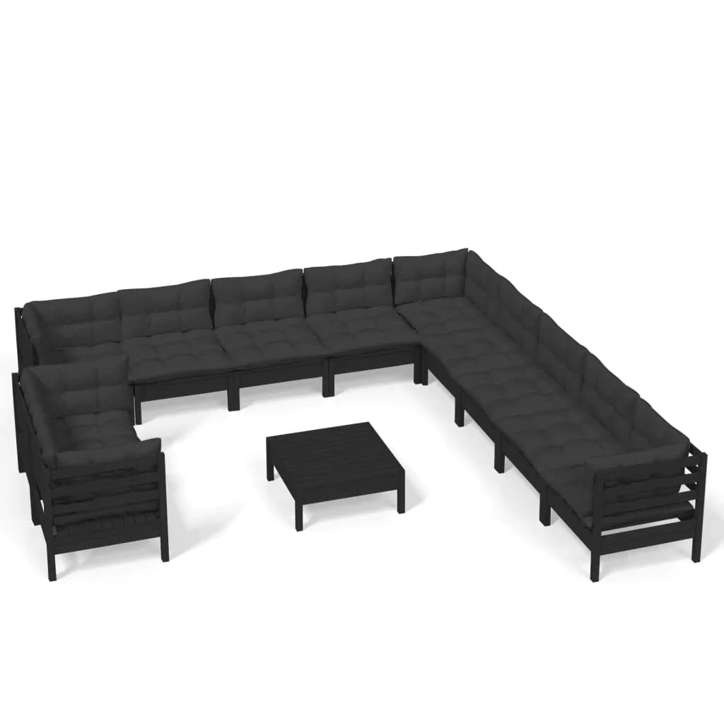 vidaXL Solid Pinewood Patio Lounge Set 12 Piece with Cushions Garden Outdoor Lawn Yard Terrace Balcony Wooden Seat Seating Furniture White