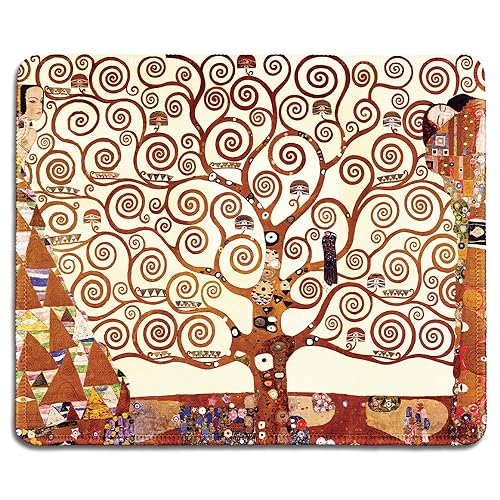 Dealzepic - Art Mousepad - Natural Rubber Mouse Pad With Famous Fine Art Painting Of Tree Of Life By Gustav Klimt - Stitched Edg