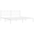 vidaXL Metal Bed Frame with Headboard - King Size White Steel Bed Frame - 76"x79.9" Modern Design with Extra Storage Space